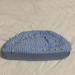 NWT Anthropologie Blue Striped Clutch with Pearls